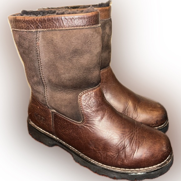 UGG Australia Beacon Sheepskin Fleece Lined Brown Leather Suede Work Boots 10